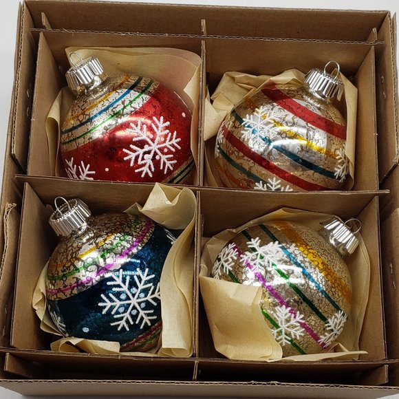 Vintage Style Kurt Adler Set Of 4 Glass Multicolored Ornaments Santa's Old World - Picture 3 of 5